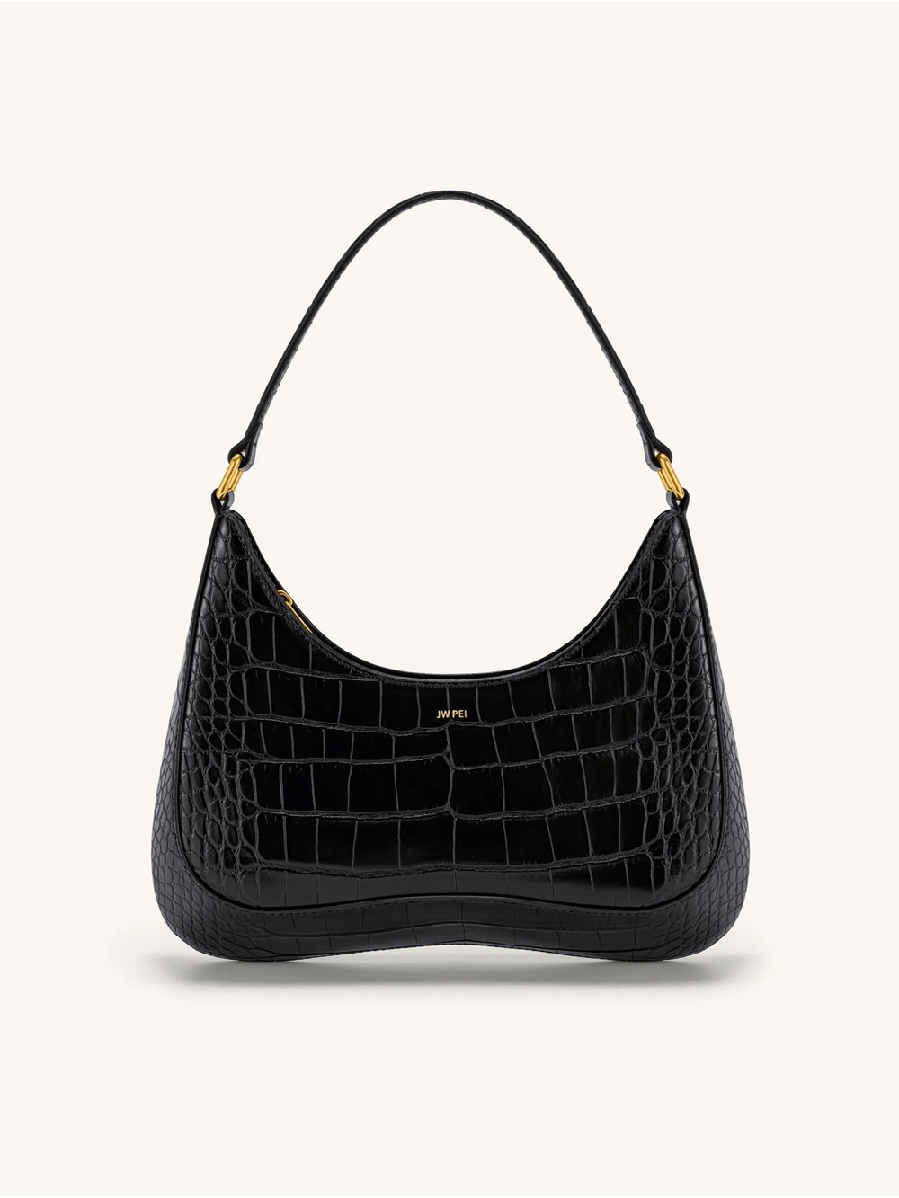 NWOT JW PEI Black Croc Ruby Shoulder Hobo Bag with Gold Accents